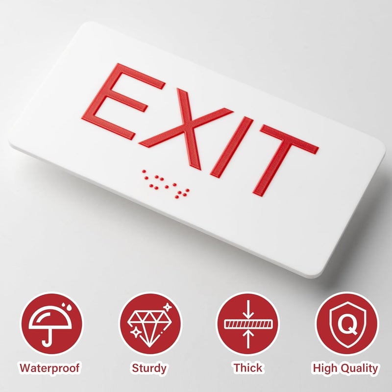 Abudada Exit Sign - 1Pk ADA Compliant Exit Signs With Braille and Raised Letters for Business, Emergency Exit Sign for Office Restroom Indoor Outdoor,Easy Installation-Horizontal (3 * 6 In) - Image 3